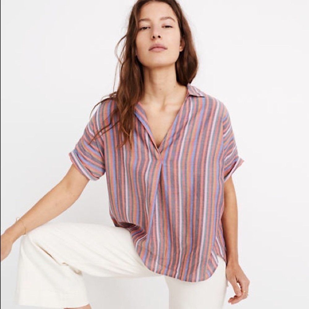 Madewell Courier Rainbow Stripe Button Back Shirt